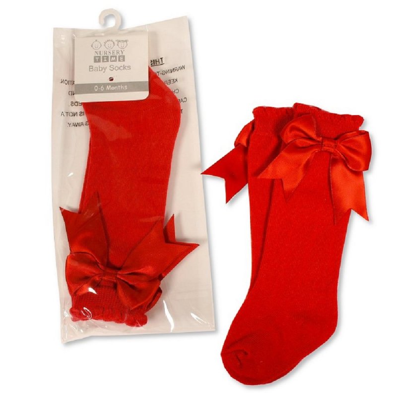 Baby knee length socks with bow-Red