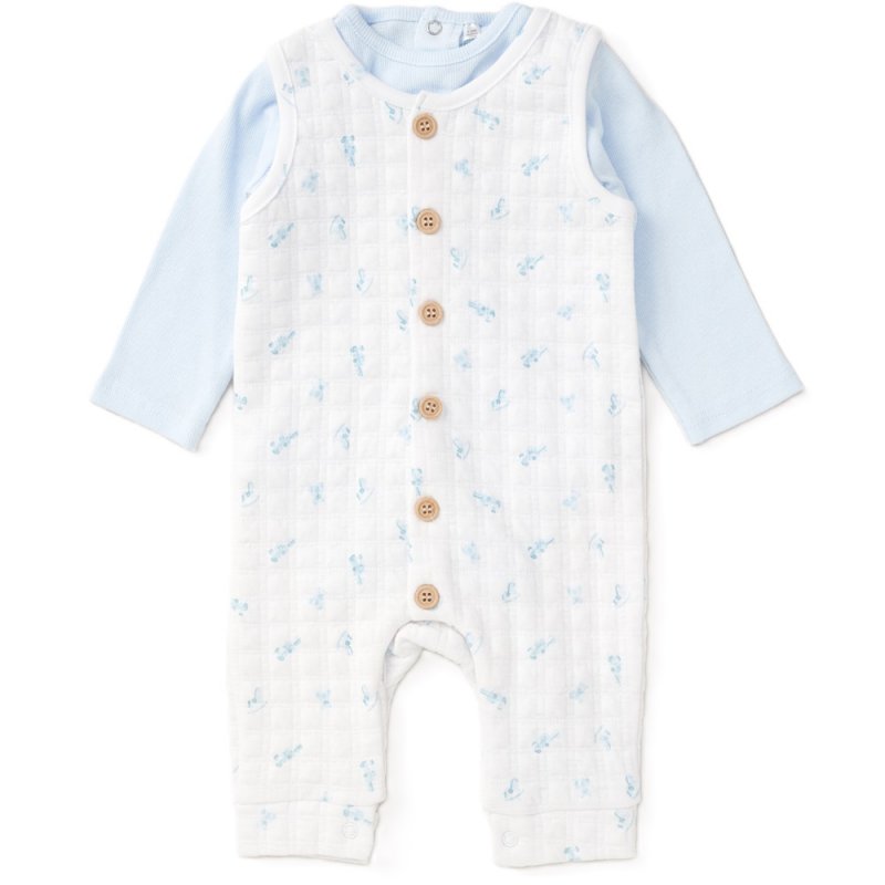 Baby Boys Toy Box Print Quilt Dungaree & Ribbed Bodysuit Outfit