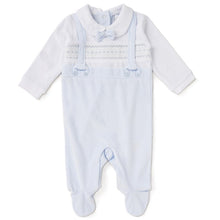 Load image into Gallery viewer, Baby Boys Smocked Velour All In One On A Satin Padded Hanger
