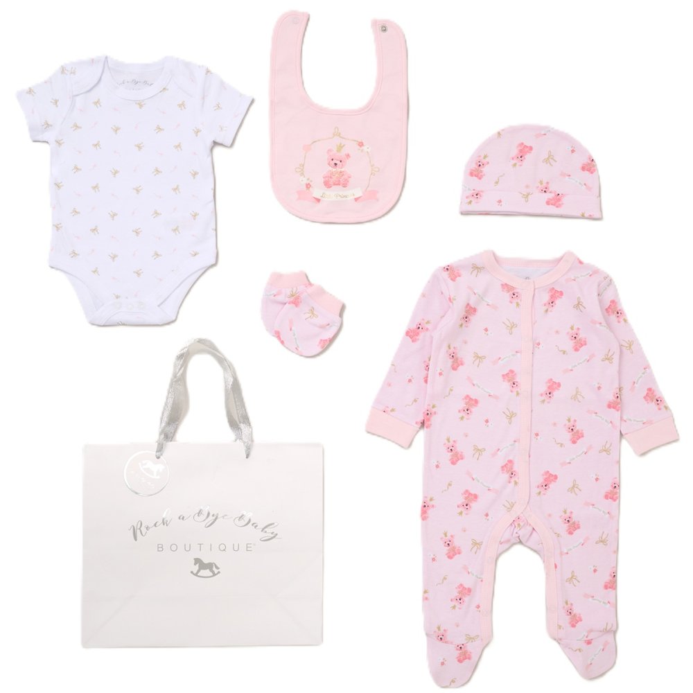 Baby Girls Teddy Princess 6 Piece Mesh Bag Gift Set