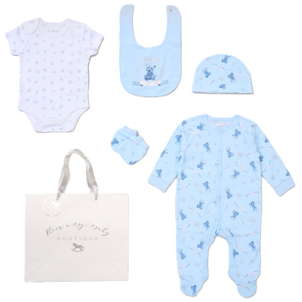 Baby Boys Teddy Prince 6 Piece Mesh Bag Gift Set
