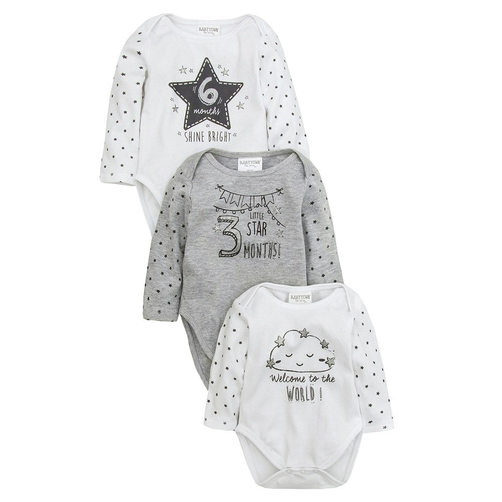 Babies Gift 3 Pack Milestone Bodysuits