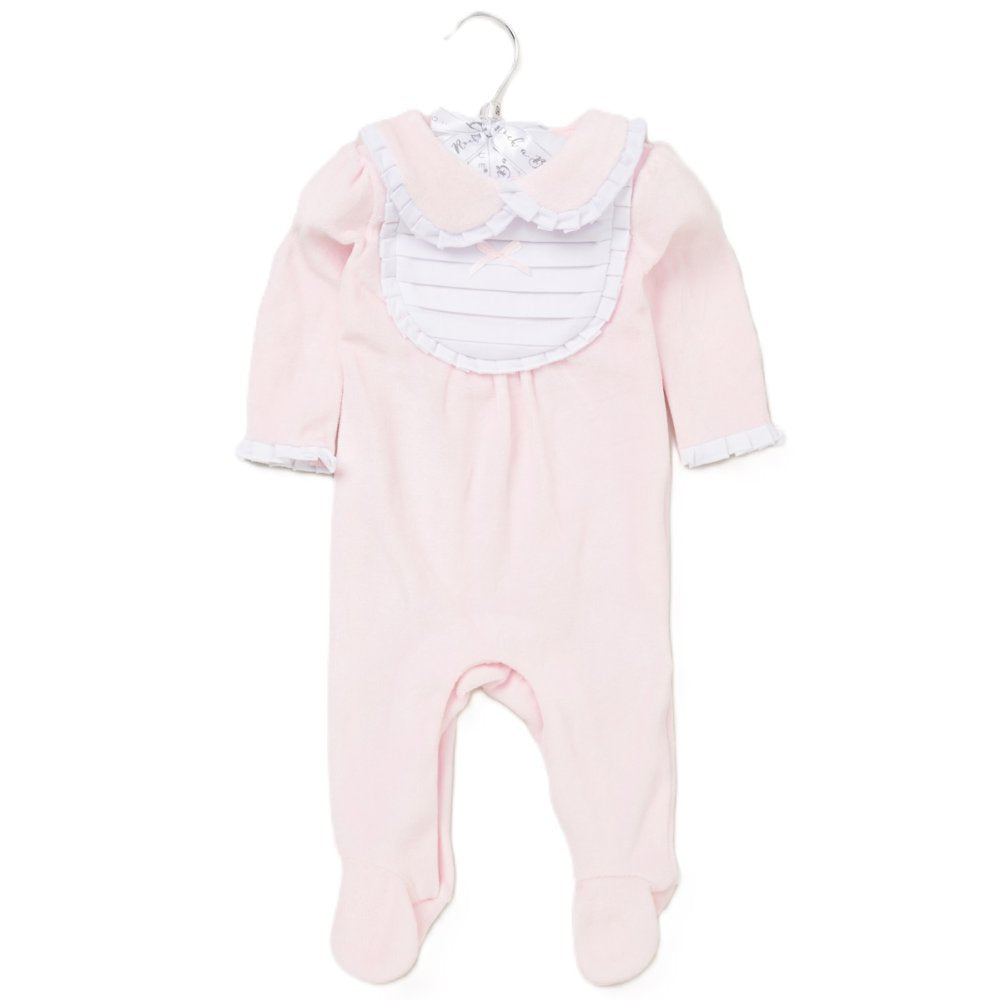 Baby Girls Pleated Bib Velour All In One