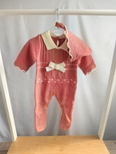 Load image into Gallery viewer, Baby Girls Dusky Pink Knit Romper and Bonnet
