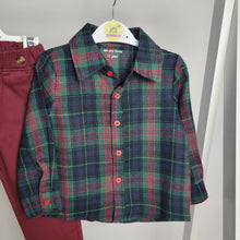 Load image into Gallery viewer, Boys Green/Maroon Plaid Shirt and Trouser Set
