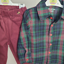 Load image into Gallery viewer, Boys Green/Maroon Plaid Shirt and Trouser Set
