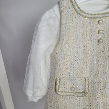 Load image into Gallery viewer, Baby Girls Two Piece Jacquard Glitter Embossed Polka Dot Sleeve Dress Set-Cream
