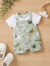 Load image into Gallery viewer, Green Zoo Animal Dungarees
