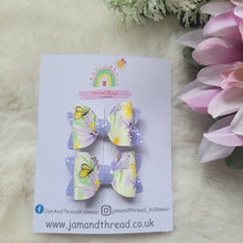 Load image into Gallery viewer, Mini Dolly Duo Hair Bow-Yellow &amp; Lilac Butterflies
