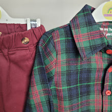 Load image into Gallery viewer, Boys Green/Maroon Plaid Shirt and Trouser Set
