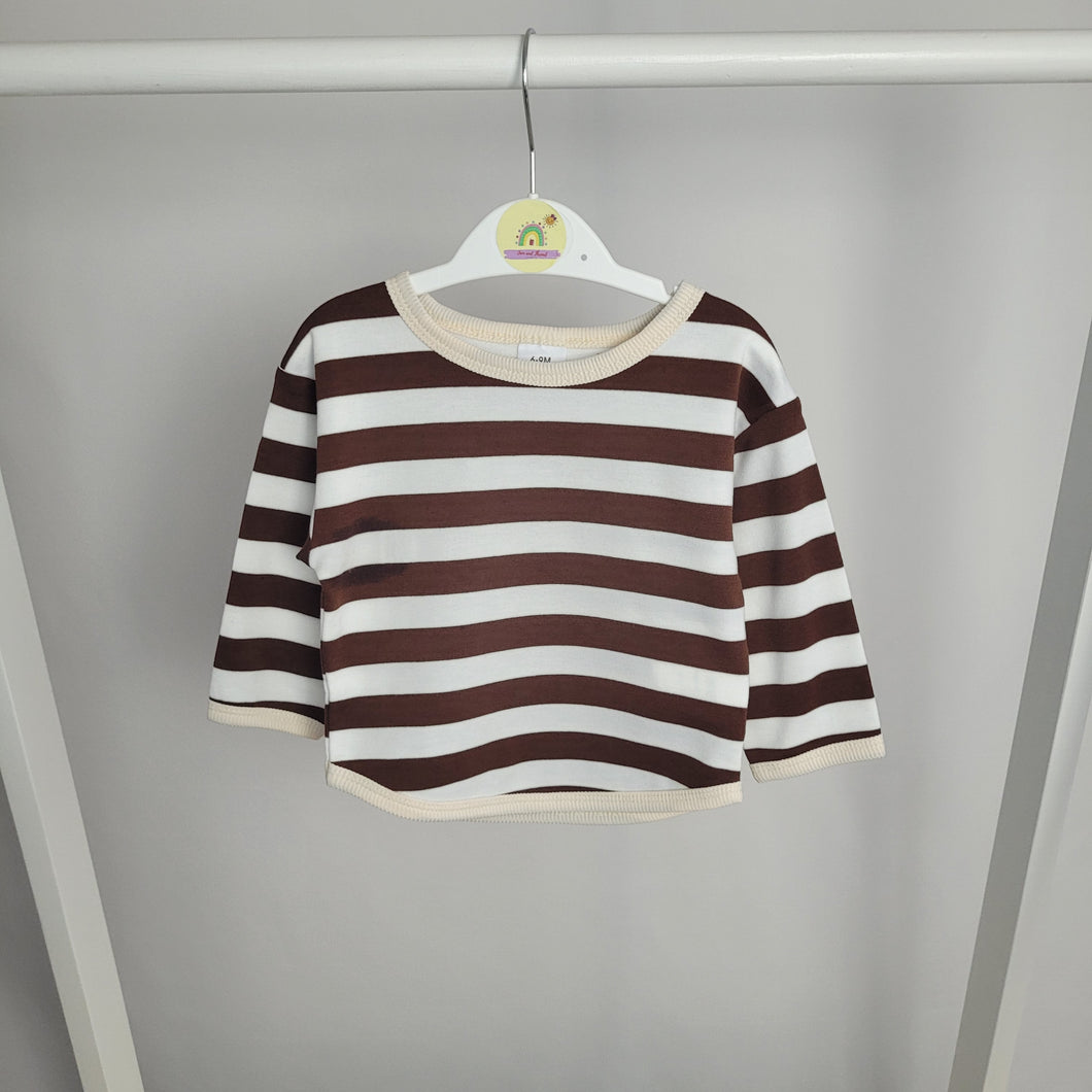Brown and White Stripe Top