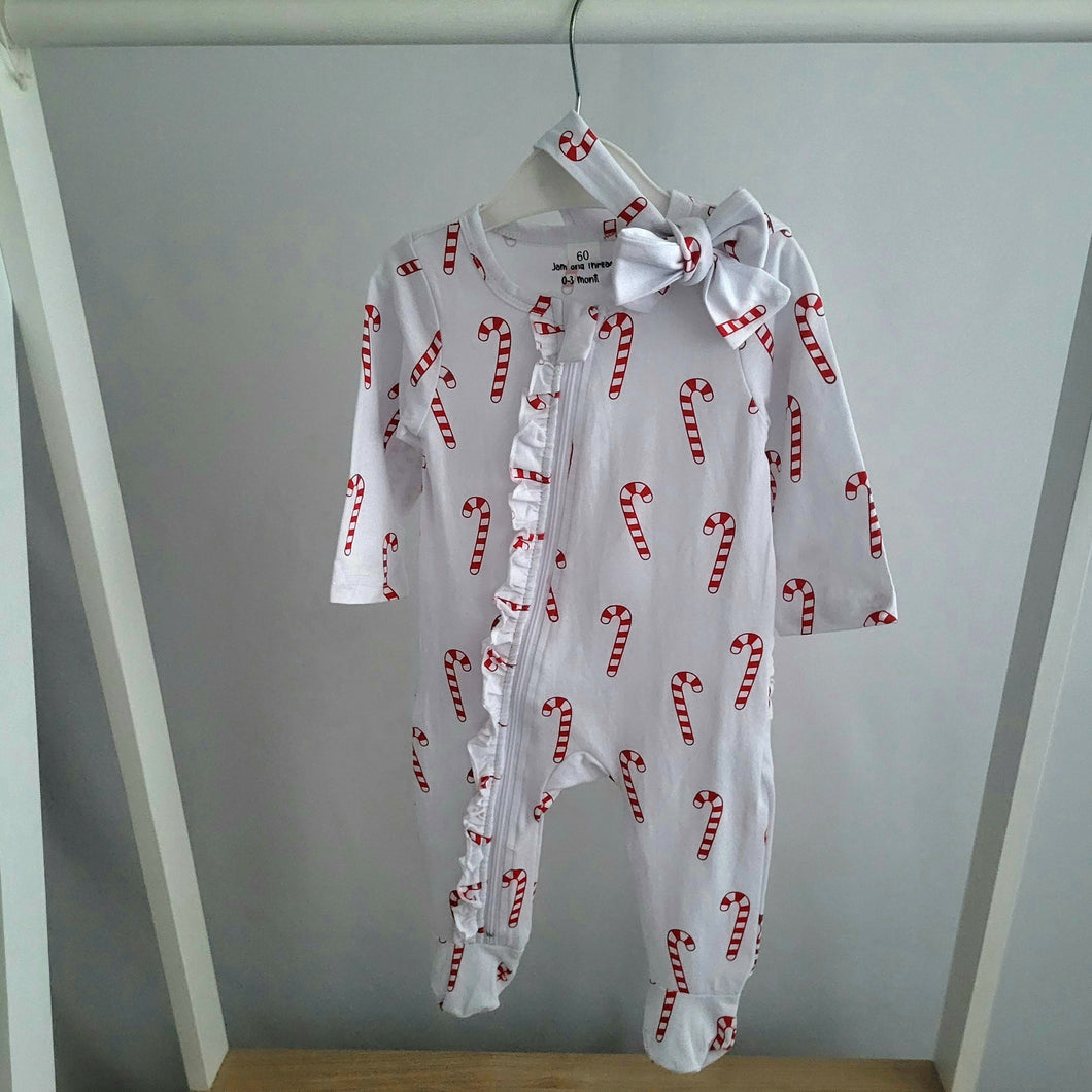 Baby Girls Candy Cane Onesie & Headband