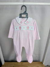 Load image into Gallery viewer, Baby Pink Smocked Teddy Cotton Sleepsuit
