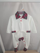 Load image into Gallery viewer, White/Red Tartan Babygrow and Hat
