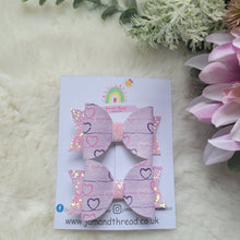 Load image into Gallery viewer, Small Dolly Bow Duo-Lilac Hearts
