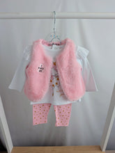 Load image into Gallery viewer, Baby Girls Faux Fur Gilet, Top &amp; Legging Outfit
