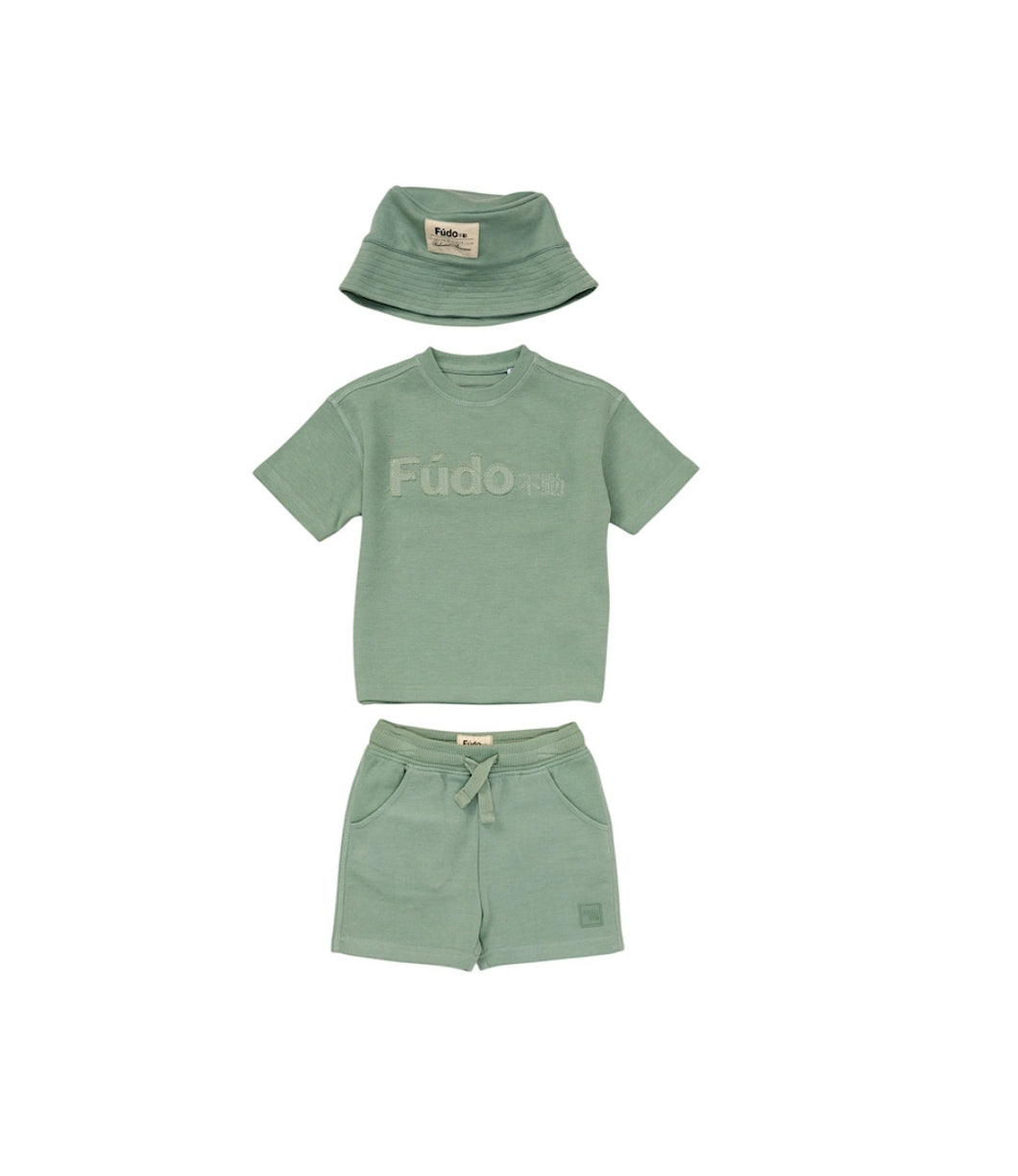 Baby Boys Green Shorts Set + Bucket Hat