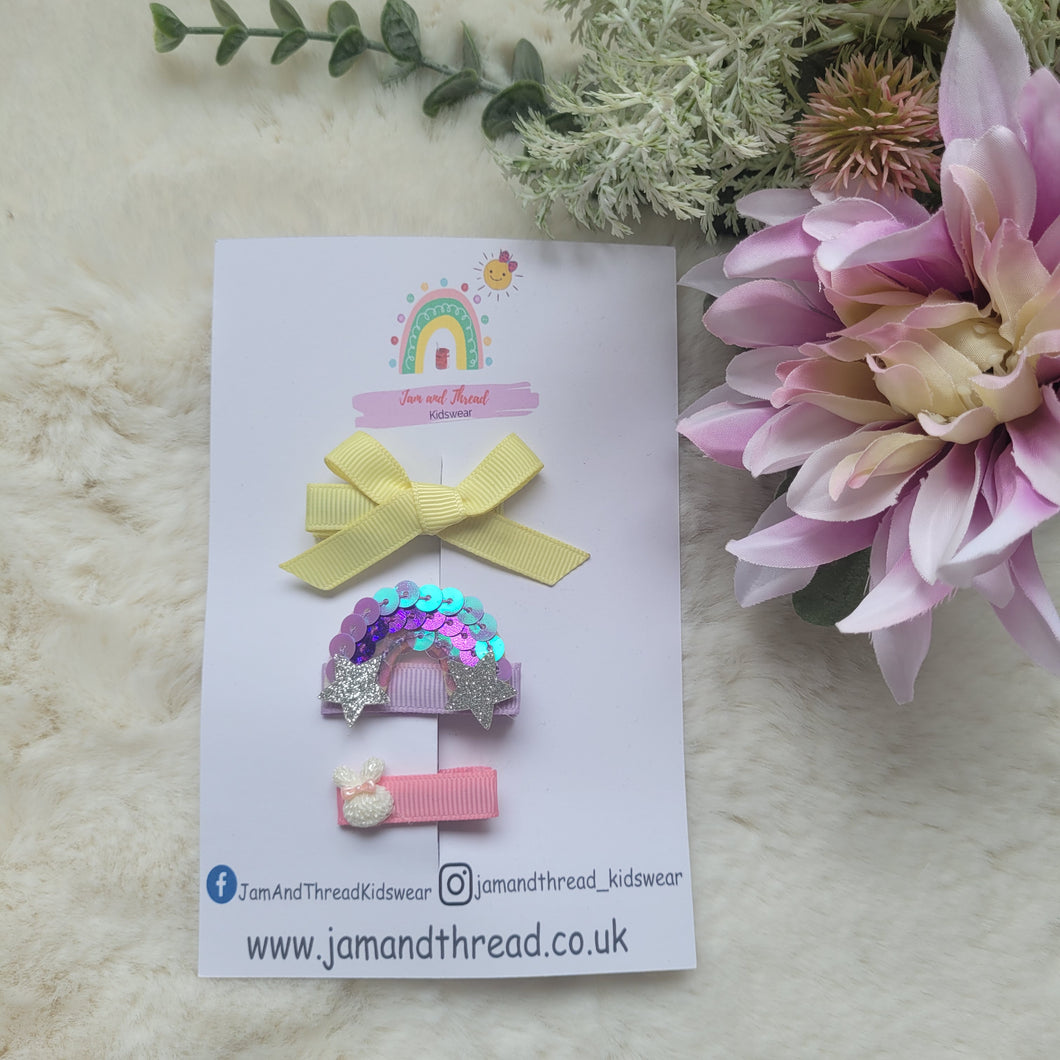 Fringe Clip Trio-Yellow Ribbon