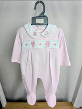 Load image into Gallery viewer, Baby Pink Smocked Teddy Cotton Sleepsuit
