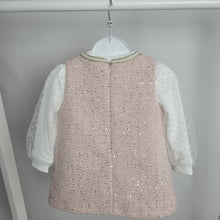 Load image into Gallery viewer, Baby Girls Two Piece Jacquard Glitter Embossed Polka Dot Sleeve Dress Set-Pink
