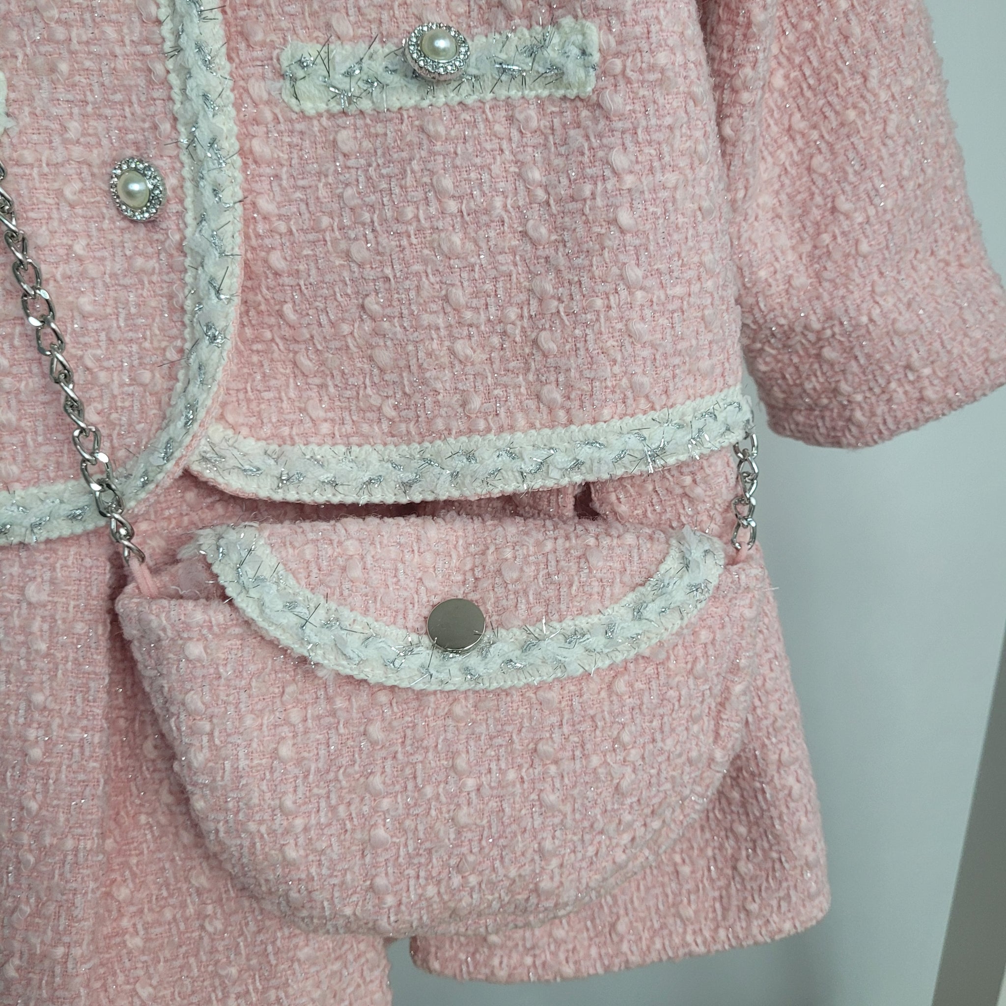 strapless open back dress Girls Two Piece Glitter Embossed Dress & Jacket Set with Purse-Pink – Jam  and Thread