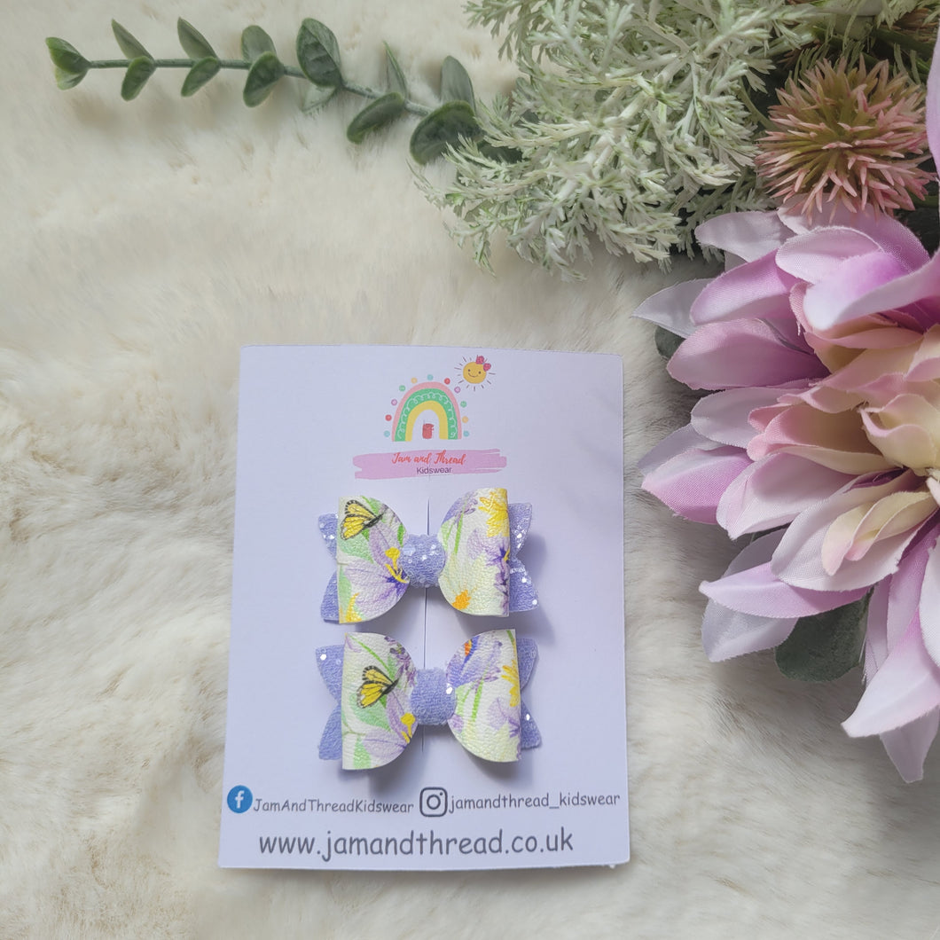 Mini Dolly Duo Hair Bow-Yellow & Lilac Butterflies