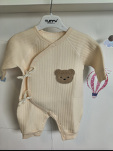 Load image into Gallery viewer, Quilted Bear Layette Onesie-Beige
