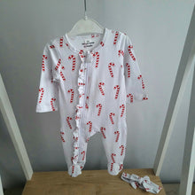 Load image into Gallery viewer, Baby Girls Candy Cane Onesie &amp; Headband
