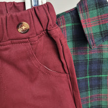 Load image into Gallery viewer, Boys Green/Maroon Plaid Shirt and Trouser Set
