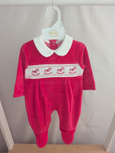 Load image into Gallery viewer, Red Velour Smocked Rocking Horse Sleepsuit
