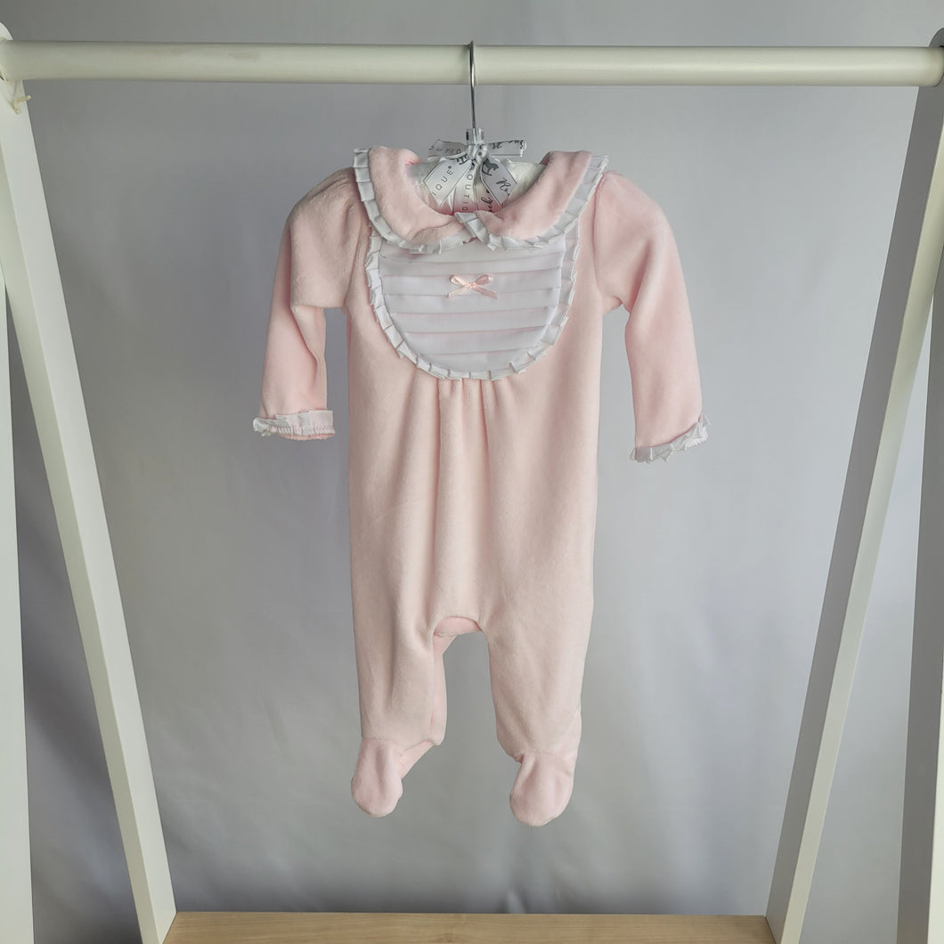 Baby Girls Pleated Bib Velour All In One