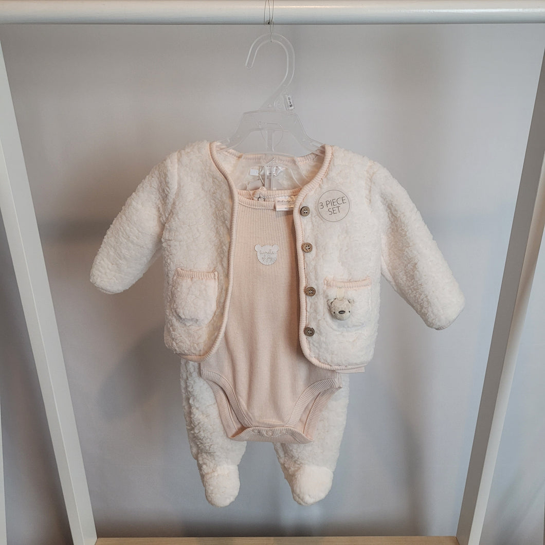 Baby Unisex Borg Jacket, Trouser & Ribbed Bodysuit Outfit