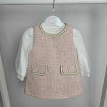 Load image into Gallery viewer, Baby Girls Two Piece Jacquard Glitter Embossed Polka Dot Sleeve Dress Set-Pink
