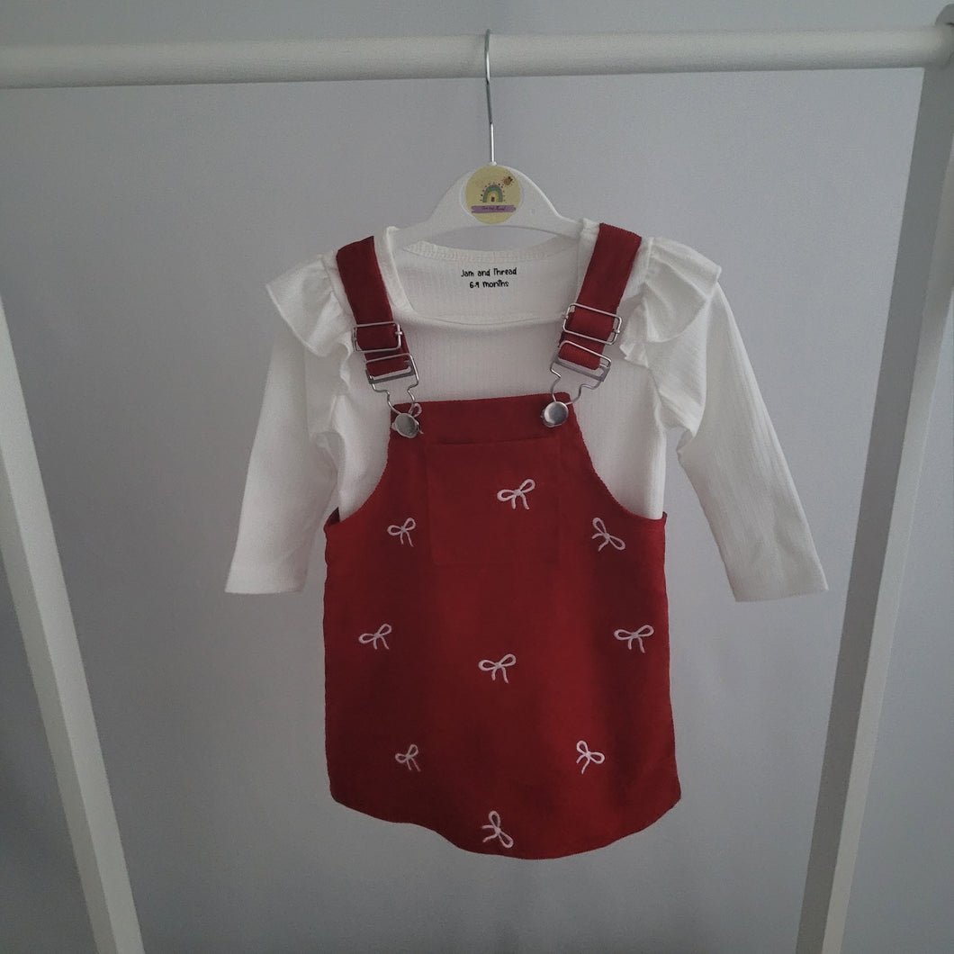 Red Bow Pinafore Dress Set