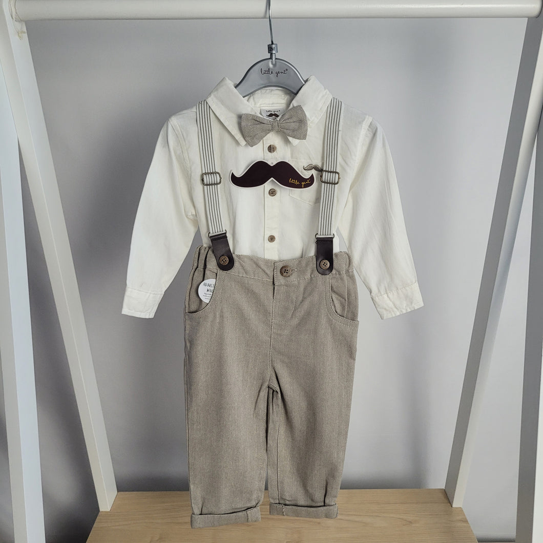 Baby Boys Bodysuit Shirt With Bow Tie & Pant With Braces