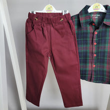 Load image into Gallery viewer, Boys Green/Maroon Plaid Shirt and Trouser Set

