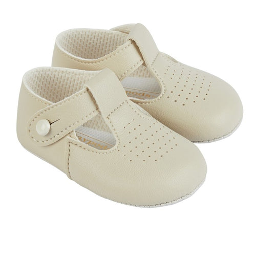 Baypods baby boys soft sole t bar shoe in biscuit