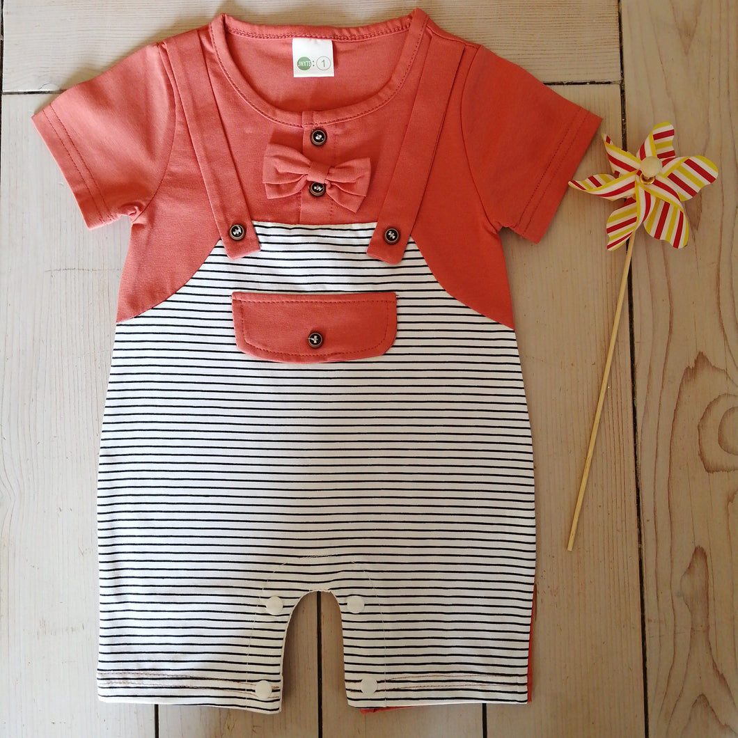 Orange striped romper with bow tie