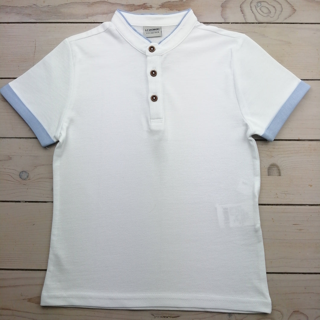 Boys White T-shirt with grandad collar