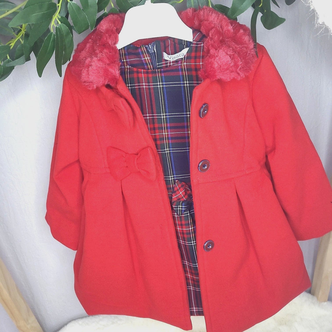 Tartan Dress and Red Coat Set