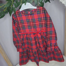 Load image into Gallery viewer, Red Tartan Dress with Velour Bow

