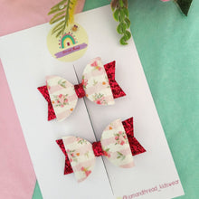 Load image into Gallery viewer, Small Dolly Bow Duo-Pink Floral Heart
