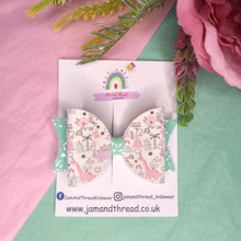 Load image into Gallery viewer, Med Dolly Bow-Dino/Mint Sparkle

