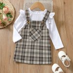 Two-piece Brown Plaid Dress+Top