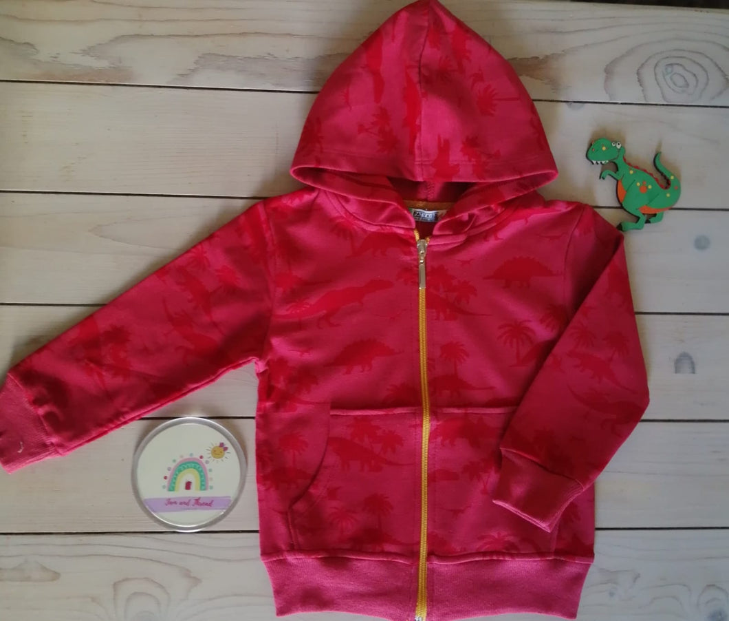 Dinosaurs pattern/pocketed and zip up Hoodie