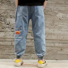 Load image into Gallery viewer, Letter solid boys jeans Blue
