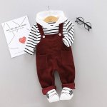 2-piece Black Striped Hoodie with Crimson Dungarees