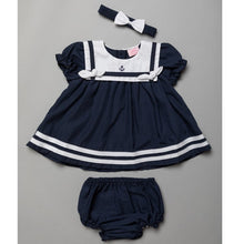 Load image into Gallery viewer, Baby girls navy sailor dress set
