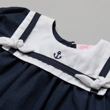 Load image into Gallery viewer, Baby girls navy sailor dress set
